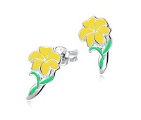 Yellow Hibiscus Blooming Silver Ear Stud STS-3469